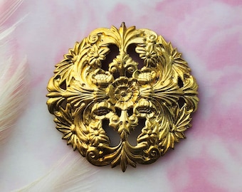 BRASS (2 Pieces) Small Round Floral Medallion Filigree Stamping Dapt ~ Jewelry Ornament Findings (BB-003)