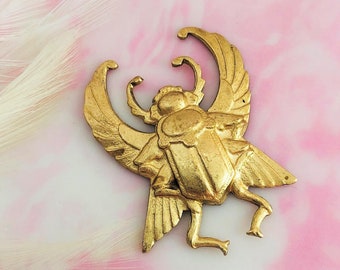 BRASS Winged Egyptian Beetle Scarab Beetle Bug Brass Stampings - Jewelry Findings (C-402)