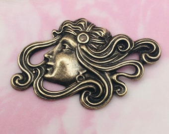 ANTIQUE BRASS Art Deco Goddess Lady Stamping - Jewelry Findings (L-103)