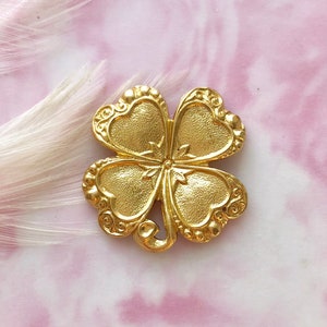 BRASS (2 Pieces) Heart Clover ~ Small Heart Irish Lucky Four Leaf Clover Stamping ~ Jewelry Ornament Findings ~ Brass Stamping  (FA-6054)