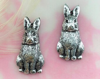 ANTIQUE SILVER (2 Pieces) Rabbit Charm Bunny Stamping ~ Jewelry Findings (BB-015)