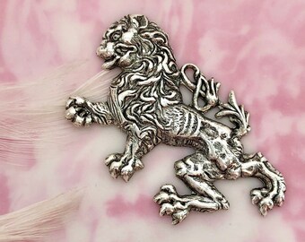 ANTIQUE SILVER Rampant Dragon Lion Stampings ~ Jewelry Ornamental Findings (FB-6055)