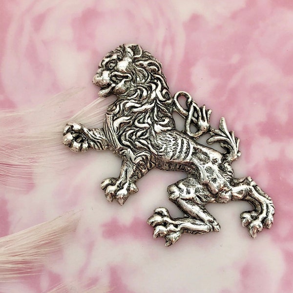 ANTIQUE SILVER Rampant Dragon Lion Stampings ~ Jewelry Ornamental Findings (FB-6055)