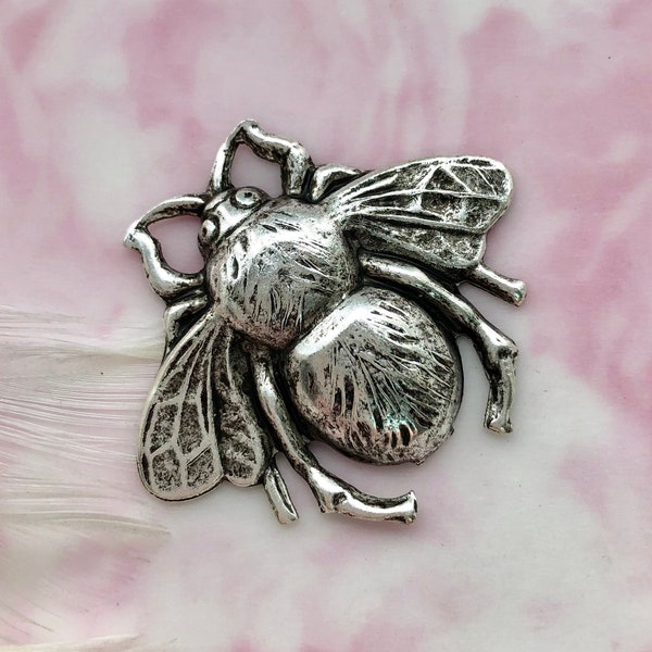 ANTIQUE SILVER (2 Pieces) Large Bumble Bee Stamping ~ Jewelry Oxidized Finding (FA-6016)