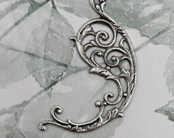 ANTIQUE SILVER (1 Piece) Edwardian Scroll Corner Stamping ~ Jewelry Ornament Filigree Finding (FB-6040)