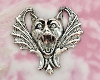 All-Seeing Gargoyle ANTIQUED SILVER Large Gothic Bat Stamping ~ Jewelry Findings ~ Oxidized Brass Stamping (FB-6026)