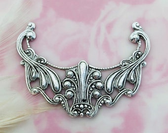 ANTIQUED SILVER Edwardian Swag Stamping ~ Jewelry Ornament Filigree Finding (FB-6095)