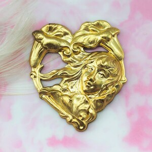 BRASS Calla Lily Heart - Lady Nymph Woman Stamping - Jewelry Findings (CC-061)