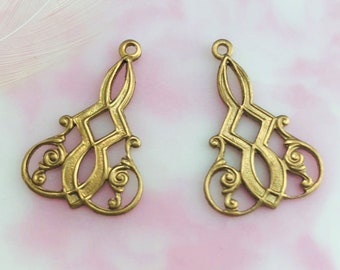 2 PC BRASS Delicate Art Deco Drop Teardrop Filigree Stamping ~ Jewelry Ornament Dangle Earring Findings ~ Brass Stamping (BB-023)