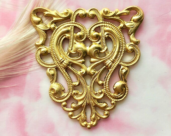 Crest BRASS Scroll Shield Filigree Stampings Jewelry Ornament Brass