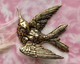 ANTIQUE BRASS 3D Large Hummingbird - Life size - Sculptural Bird Stamping ~ Jewelry Ornamental Oxidized Findings (FC-13)