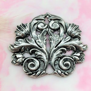 ANTIQUE SILVER Scroll Flower Flourish Acanthus Leaf Stampings ~ Jewelry Findings - (FB-6042)