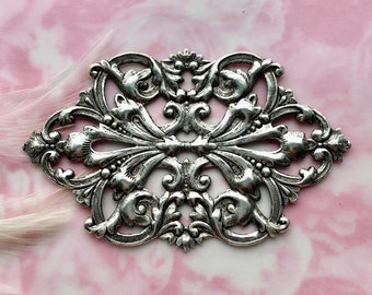 Leaves ANTIQUE SILVER Art Nouveau Scrolling Leaf Stamping ~ Jewelry Ornament Finding (FC-01)