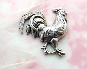 Rooster ANTIQUE SILVER Medium Rooster Stamping ~ Jewelry Oxidized Findings (FB-6073)