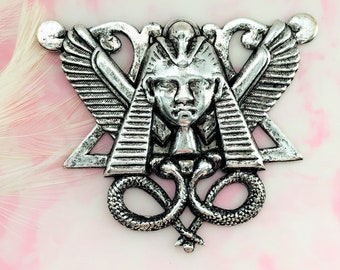 ANTIQUE SILVER Egyptian Motif King Tut Snake Stamping ~ Jewelry Findings (FC-21)