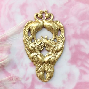 BRASS Art Nouveau PEACOCKS Stampings ~ Double Peacocks Jewelry Findings ~ Brass Stamping (C-603)