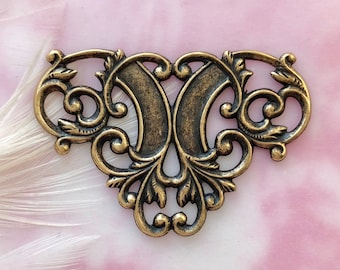 2 PC Antiqued Brass FLOURISH Scroll Connector Scroll Stamping ~ Jewelry Ornament Findings~ Oxidized Brass (D-824)