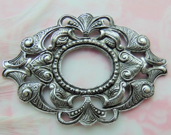 ANTIQUE SILVER Large Oval Scroll Filigree Stamping Frame ~ Jewelry Findings ~ Brass Stampings (C-1008)