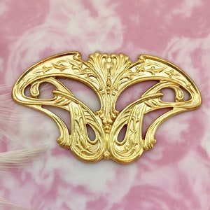 BRASS Cartouche Plaque Edwardian Art Nouveau Stamping ~ Jewelry Ornament Brass Findings (C-808)
