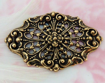 ANTIQUE BRASS Floral Filigree Stamping ~ Jewelry Findings ~ Oxidized Brass Stampings (CA-3071)