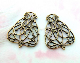 36373 4 Pc Brass Oxidized Victorian Hummingbird Brass Jewelry Stamping