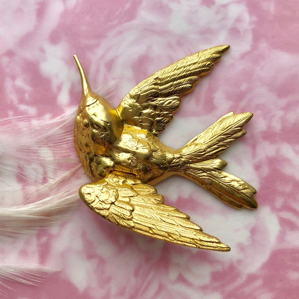 BRASS 3D Bird Dimensional Large Hummingbird - Life size - Sculptural Bird Stamping ~ Brass Stampings (FC-13)