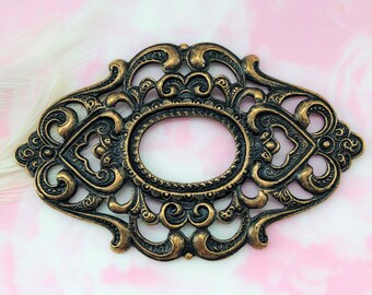 ANTIQUE BRASS Large Oval Scroll Filigree Stamping Frame ~ Jewelry Findings (C-1002)