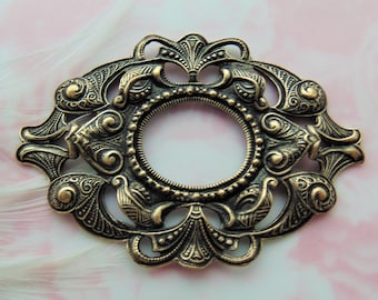 ANTIQUE BRASS Large Oval Scroll Filigree Stamping Frame ~ Jewelry Findings (C-1008)