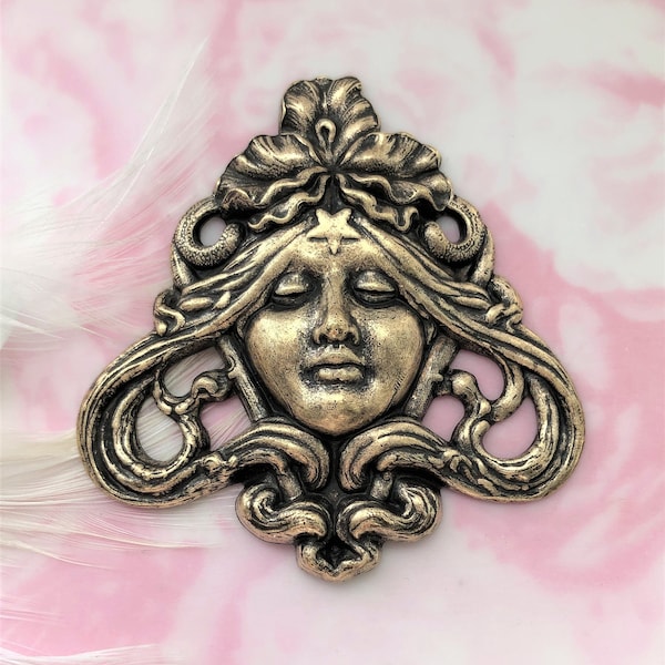Victorian Mermaid Jewelry Finding – Brass Oxidized Stampings/Charms – USA Made