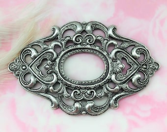 ANTIQUE SILVER Large Oval Scroll Filigree Stamping Frame ~ Jewelry Findings ~ Brass Stampings (C-1002)