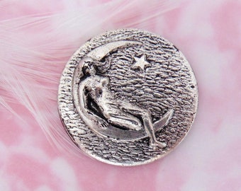 ANTIQUED SILVER Moon & Stars Lady Nymph Stamping ~ Jewelry Oxidized Findings (E-297)