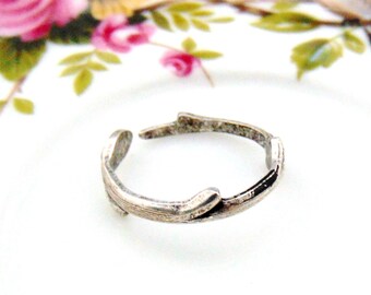 ANTIQUED SILVER Unique Twig Branch Ring Adjustable Statement Jewelry Ring