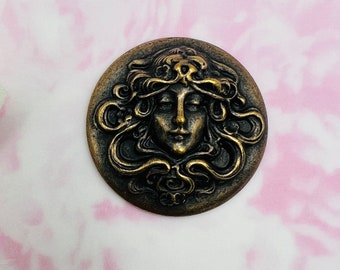 ANTIQUE BRASS Medusa Medallion Lady Stamping - Jewelry Findings (C-205)