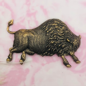 ANTIQUE BRASS Large Wild Buffalo Stamping ~ Jewelry Ornament Brass Findings ~ Brass Stampings (CC-026)