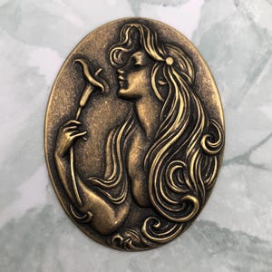 ANTIQUE BRASS Art Nouveau Woman with Lily Stampings - Jewelry Ornament Findings (C-303)