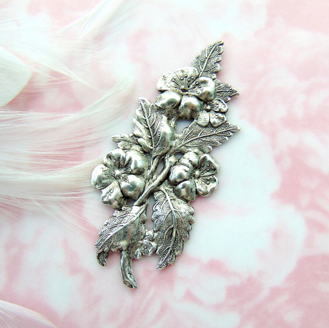 ANTIQUE SILVER Flower Spray Stamping Jewelry Ornament Etsy