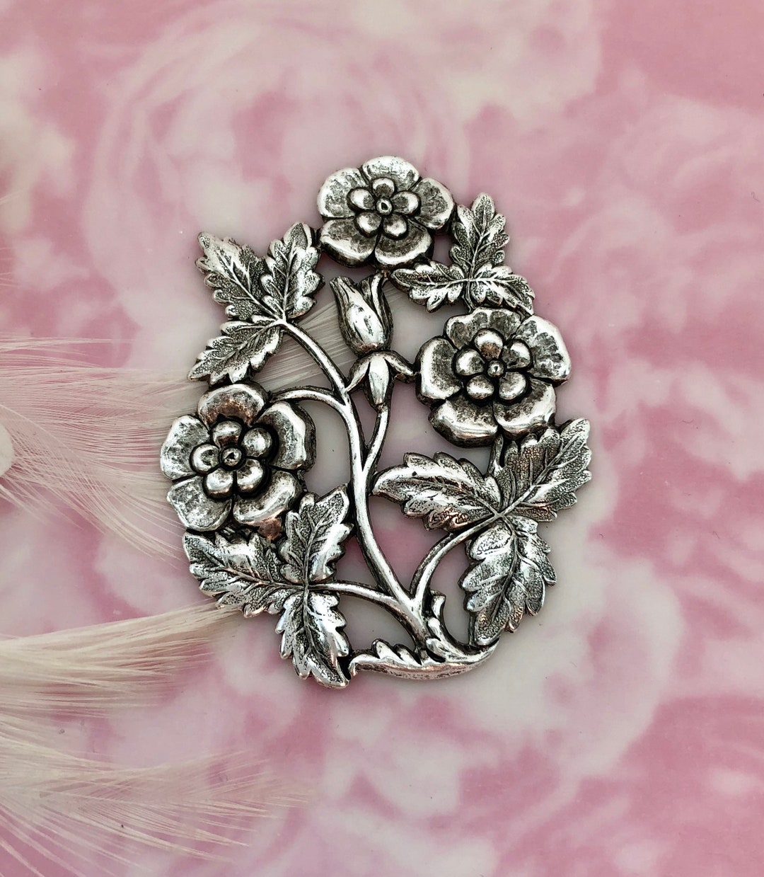 ANTIQUE SILVER Victorian Floral Rose Flower Stamping ~ Jewelry