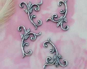 ANTIQUED SILVER (4 Pieces) Edwardian Scroll Corner Stamping ~ Jewelry Ornament Filigree Finding (CB-3069)