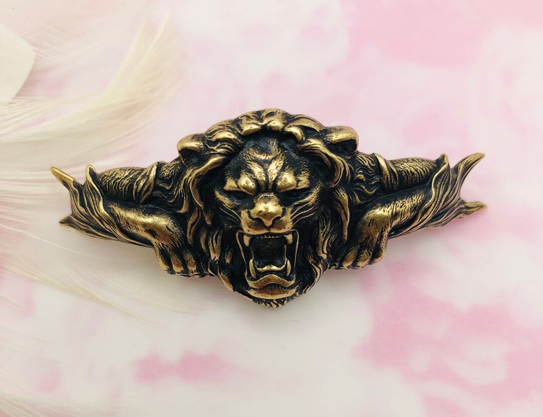 King of the Jungle Antique Brass Lion (DIY Cuff) Roaring Head Lion ...