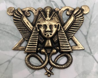 ANTIQUE BRASS Large Egyptian Motif King Tut Snake Stamping ~ Jewelry Ornament Findings (FC-21)