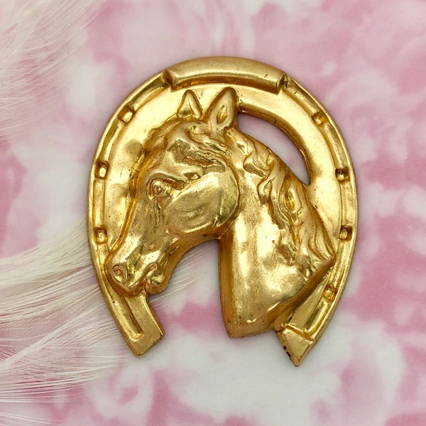 BRASS Large Horse in Horseshoe Stamping ~ Jewelry Ornament Findings ~ Brass Stamping (FB-6031)