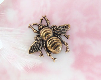 Beyond Bees ANTIQUED BRASS (2 Pieces) Medium Bee Stampings ~ Jewelry Ornament Findings (CA-3041)