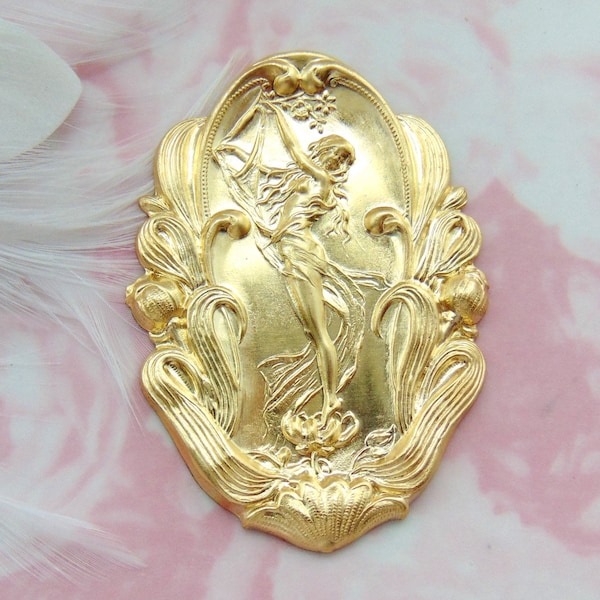 BRASS Lily Fairy Goddess Woman Stamping ~ Jewelry Ornament Finding ~ Brass Stampings (C-305)
