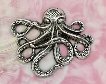 Antiksilberner Meereskreaturen-Oktopus-Stempel ~ Schmuckzubehör ~ Stempel aus oxidiertem Messing (E-24)