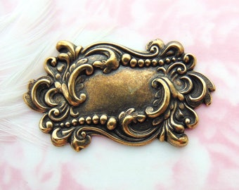ANTIQUED BRASS Victorian Scroll Plaque Stamping ~ Jewelry Ornament Findings ~ Brass Stamping (FA-6055)