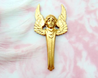 C-703 BRASS Large ART DECO Angel Stamping ~ Jewelry Finding ~ Angel Wings 