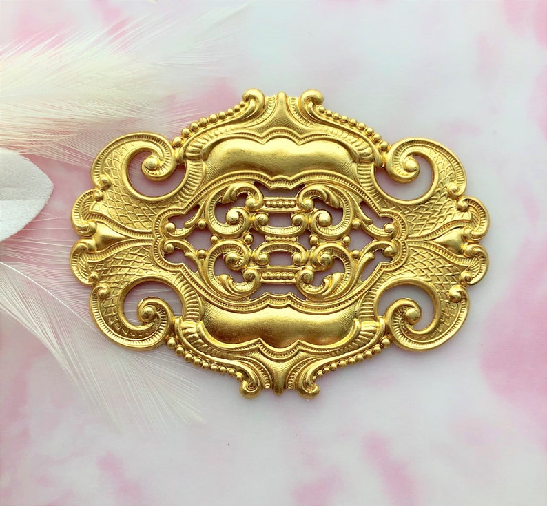 Clearance BRASS Large Ornate Oval Scroll Stamping Plaque ~ Jewelry Findings ~ Brass Stamping C-1004
