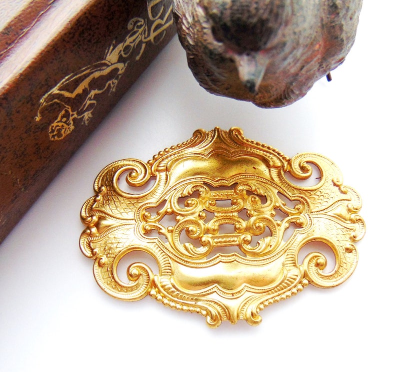 Clearance BRASS Large Ornate Oval Scroll Stamping Plaque ~ Jewelry Findings ~ Brass Stamping C-1004