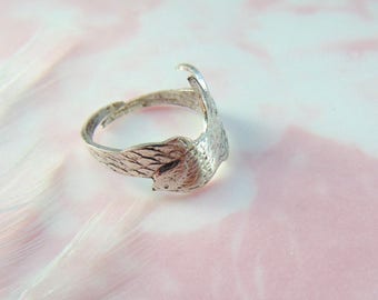 SILVER RING - Silver Wrapped Sparrow Bird Ring - Antique Silver Ring ~ Boho Gypsy Statement Ring (RB-2)