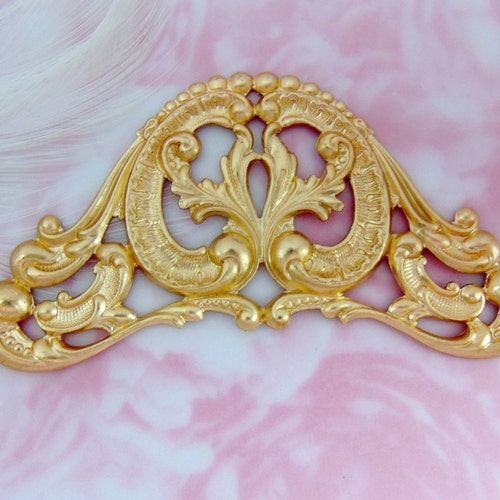 Crest BRASS Flourish Scroll Stamping Jewelry Ornament Brass Etsy